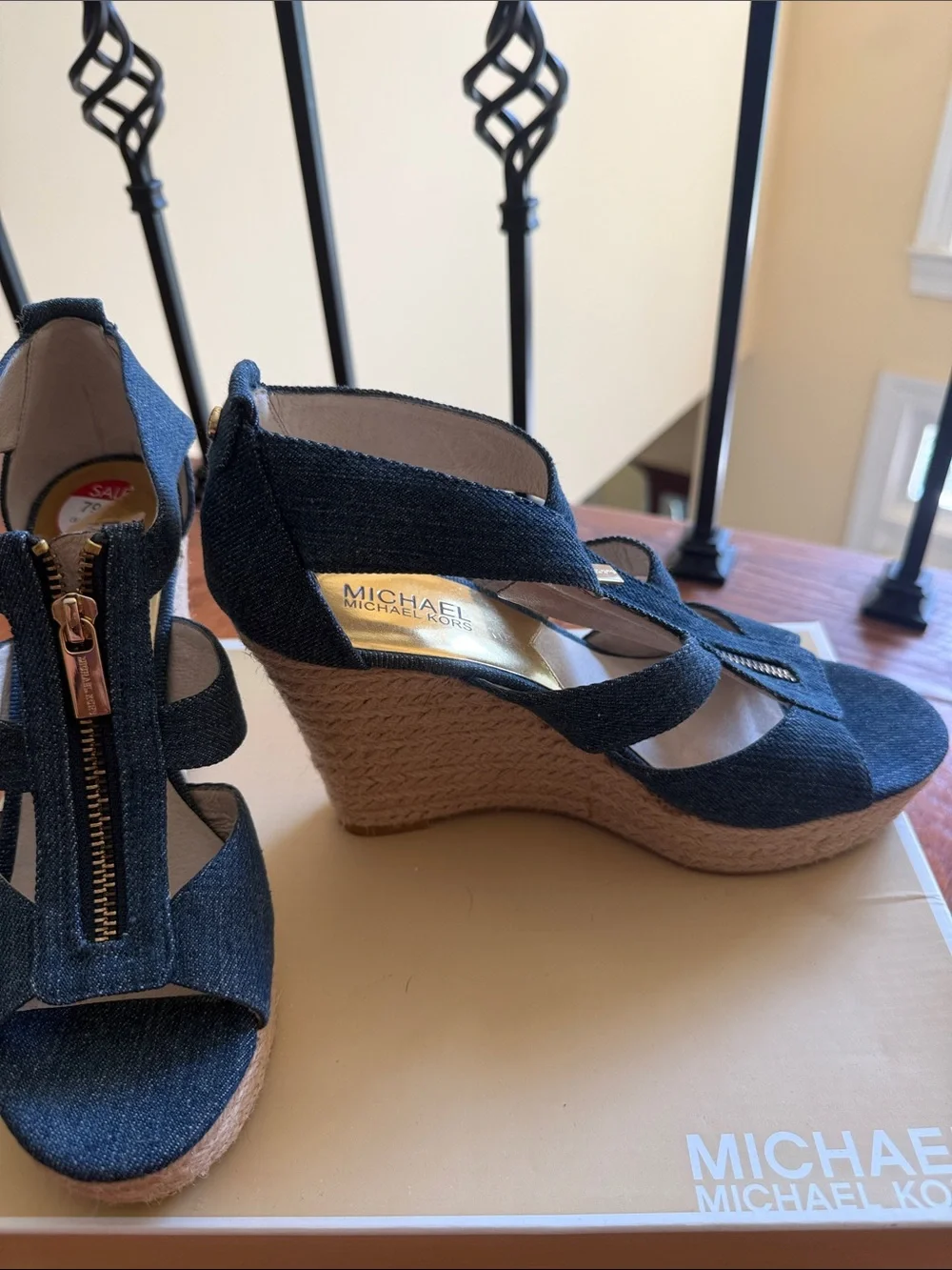 MICHAEL Michael Kors Denim Zip Front Wedge Sandals - Blue
